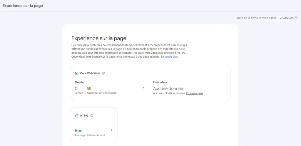 experience sur la page gsc