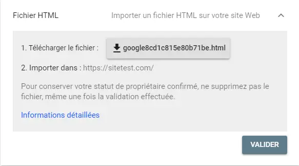 fichier html validation gsc